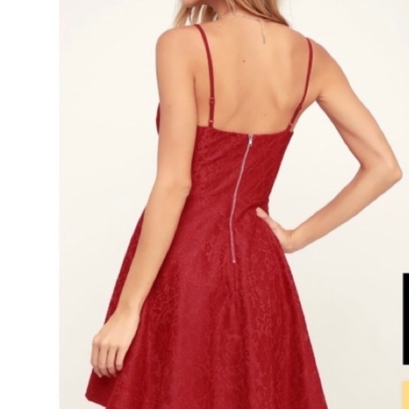 Lulu's Way With Words Berry Red Lace Skater Dress, Size Small - Picture 2 of 12